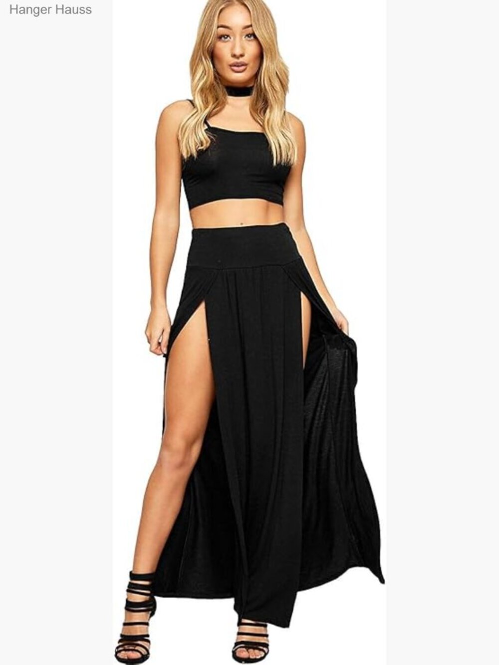 Double Split Maxi Long Skirt Ladies Plain Basic Two Side Slit 4-22